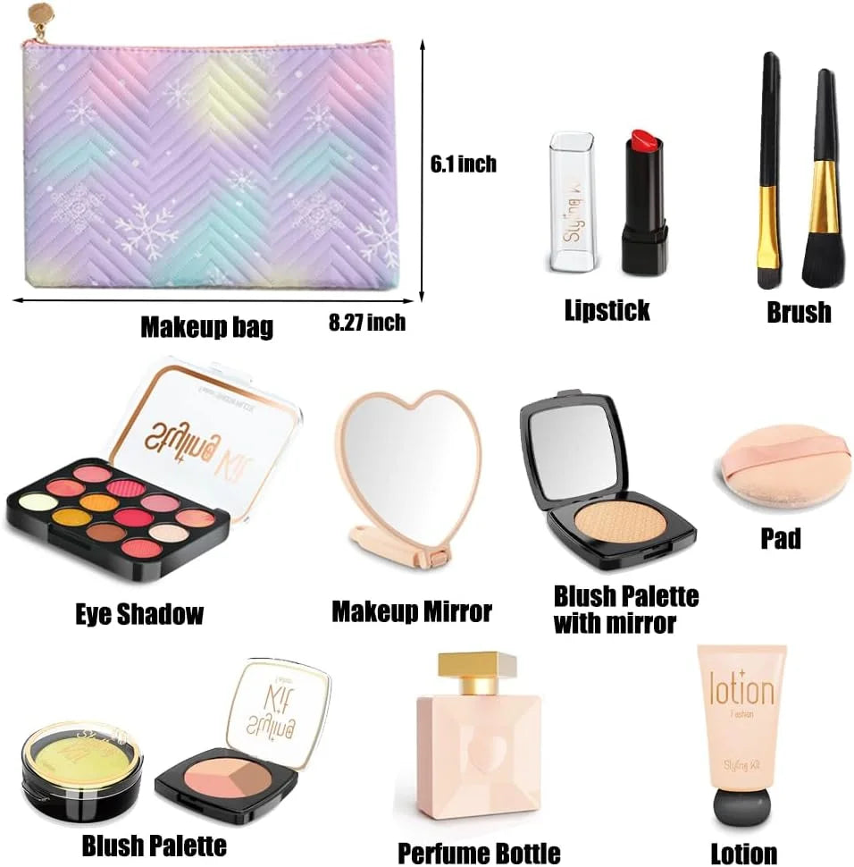 Pretend Makeup Kit for Girls, 12 Pcs Kids Cosmetic Pretend Play Beauty Make Up Set, Not Real Eye Shadow Blush Palette Lipstick w
