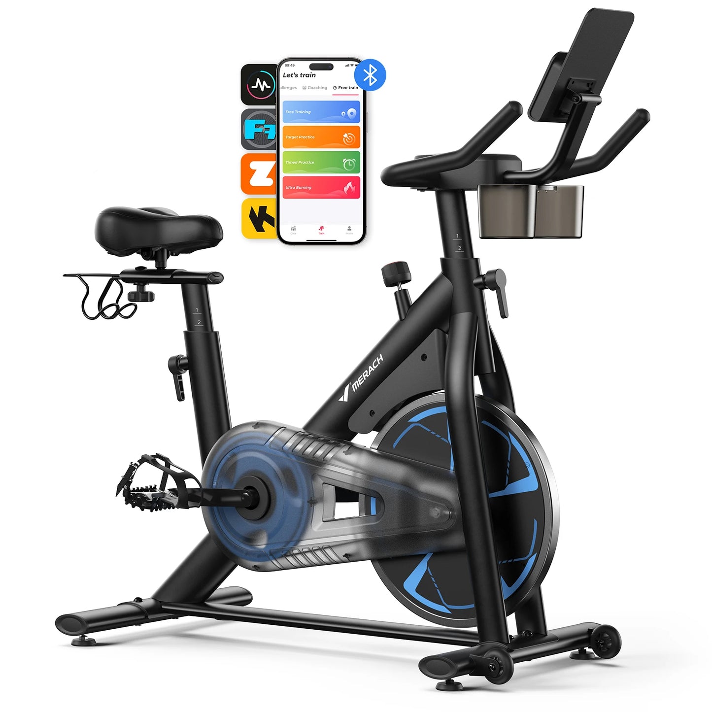 MERACH Exercise Bike S36 for Home Magnetic Indoor Cycling with Self-developed APP 330lbs Capacity & Comfortable Seat Cushion