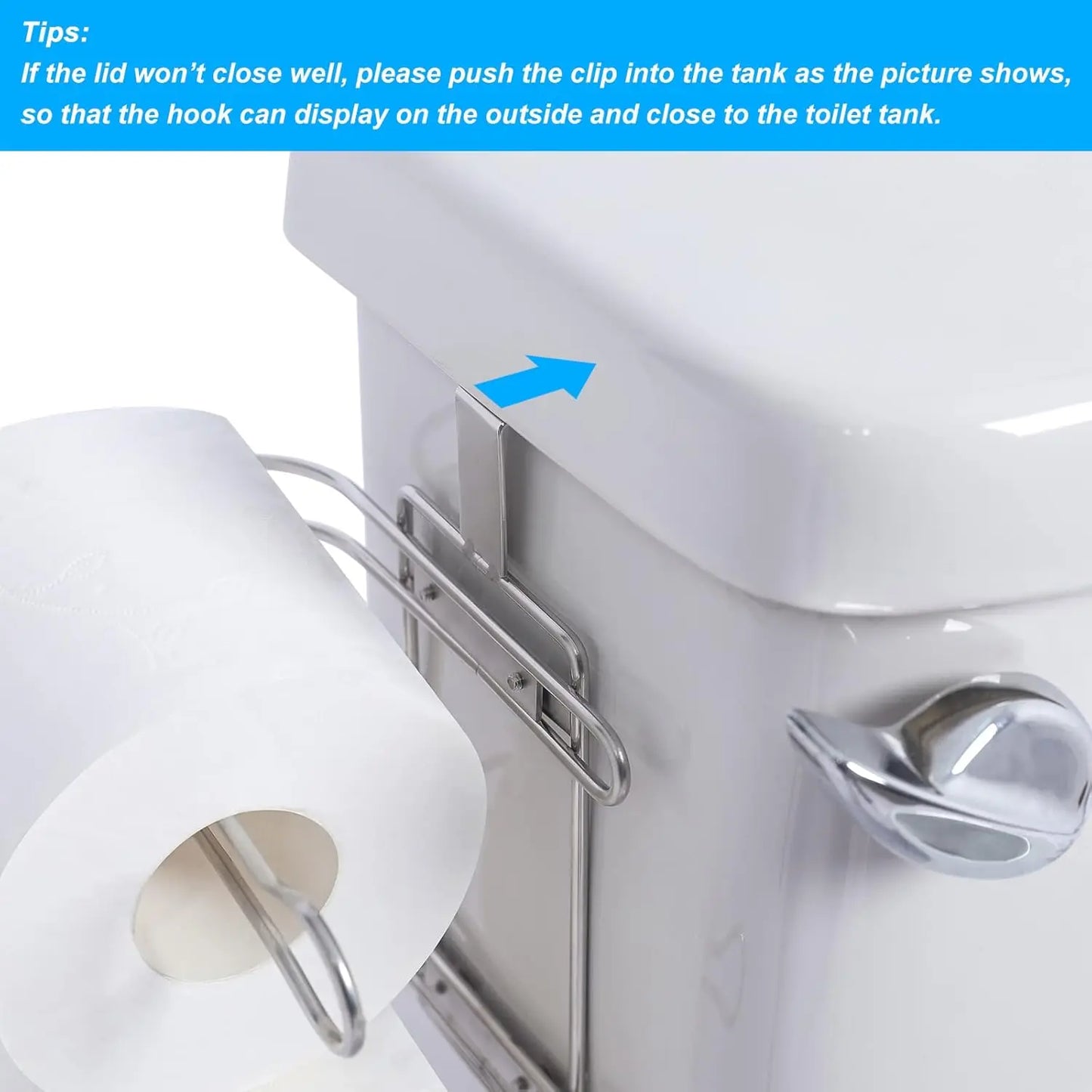 Over the Tank Toilet Paper Roll Holder Stainless Steel Bathroom Tissue Storage Rack Chrome Finish