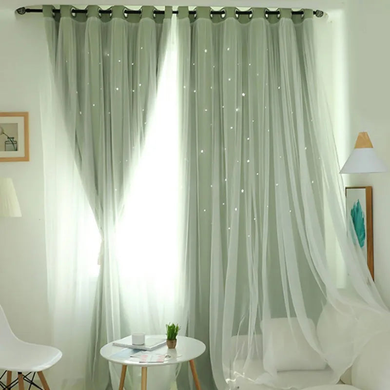 Curtains Blackout Curtains for Bedroom Window Decoration Double Layer Star Cut Out Aesthetic Living Room Decor Wall Home Curtain