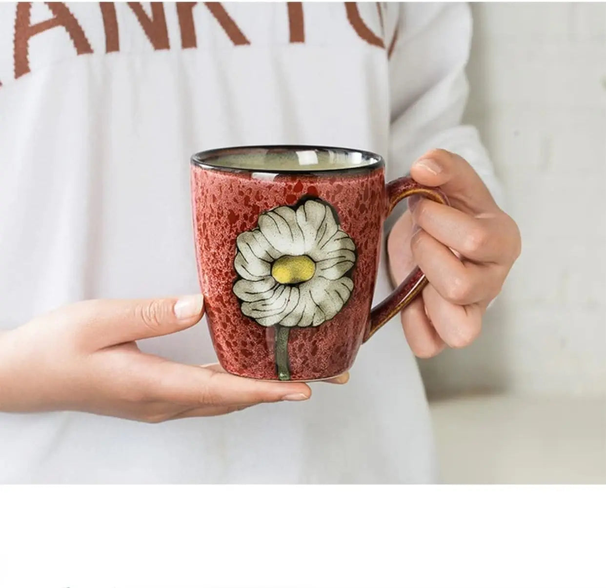 Ceramics 12oz Cappuccino Mug, Coffee & Tea Mugs, Microwave Dishwasher Safe, Perfect for Kitchen or Cafe in Red Blue Green Pink