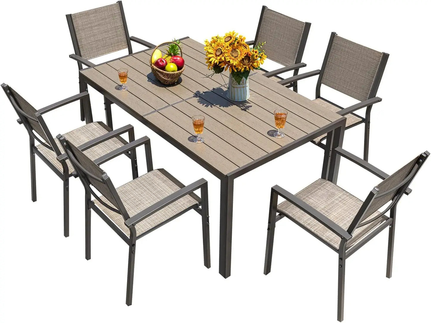 Homall Patio Dining Set 7 Pieces Outdoor Furniture with Large Table and 6 Textilene Chairs for Porch, Poolside, Yard and Garden