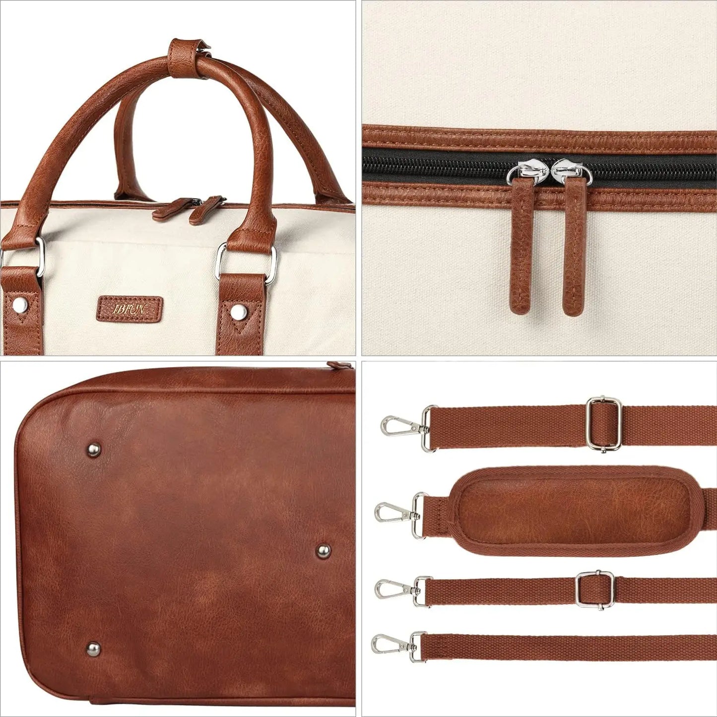 Women's Large Canvas Weekender Bag with Shoe Compartment, 21" Travel Duffel Carry-On Tote 3-Piece Set