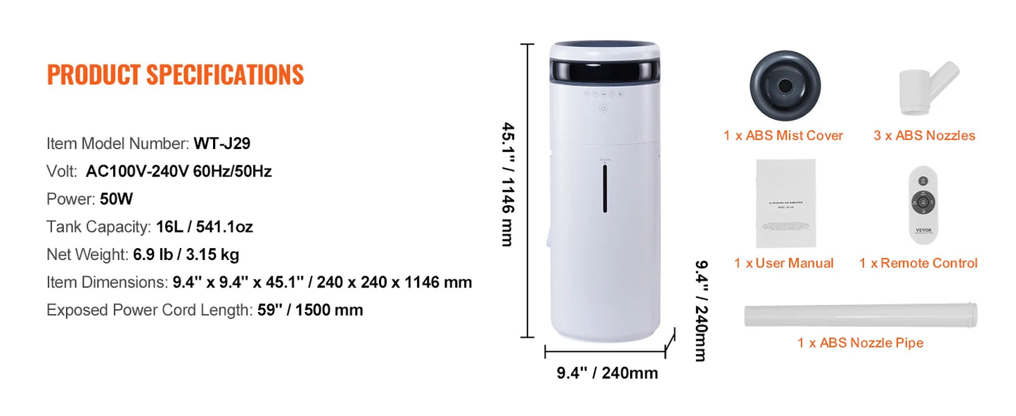 SucceBuy Humidifier for Home Large Room Commercial Humidifier for Whole House 16L Water Tank 12h Timer Auto Shut-Off Greenhouse