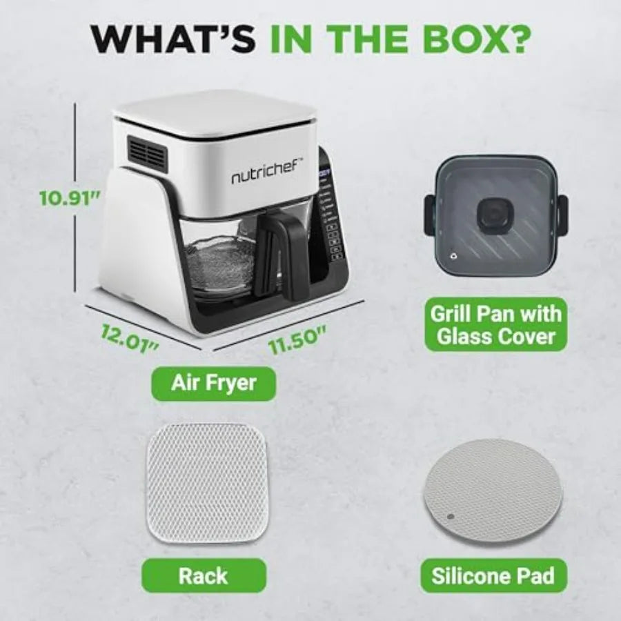 4 QT Air Fryer Grill 8-1 Preset Cook Modes Transparent Glass Fry Bowl for Best Cooking Results Cook Shrimp Steak Fries Wings Mo