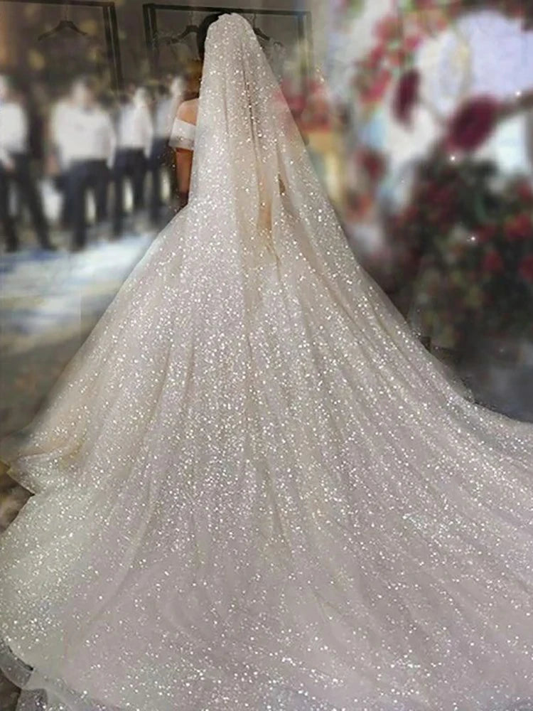 Sparkle Wedding Veil Off White Bling Bridal Veils Long 3M One Layer Bride Veil Luxury Cathedral Veil