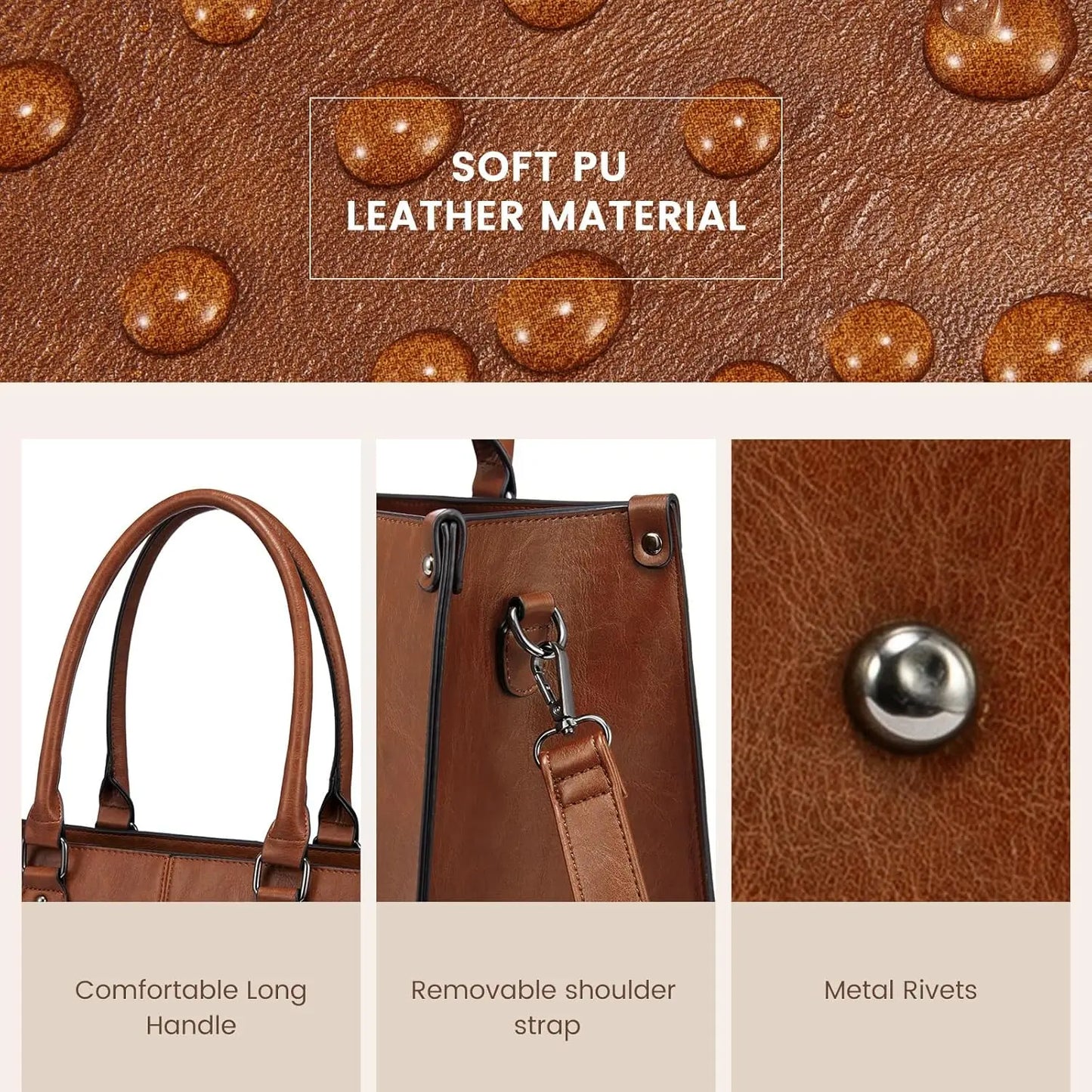 Vintage Leather Laptop Tote Bag for Women, 15.6 Inch Large Capacity Work Computer Shoulder Handbag in Dark Brown