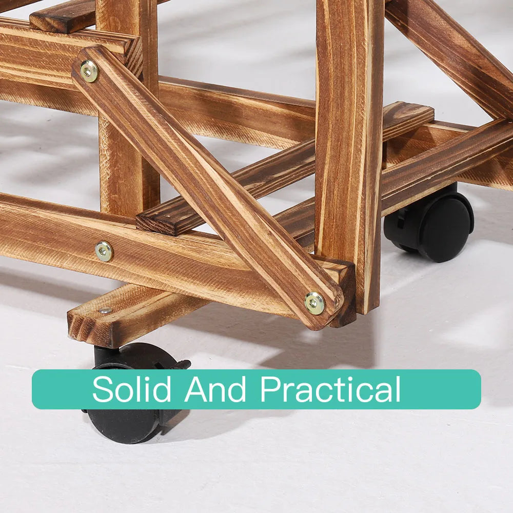 Multi-Layer Wood Plant Stand Rack Outdoor Indoor Rolling Flower Pot Holder with Wheels