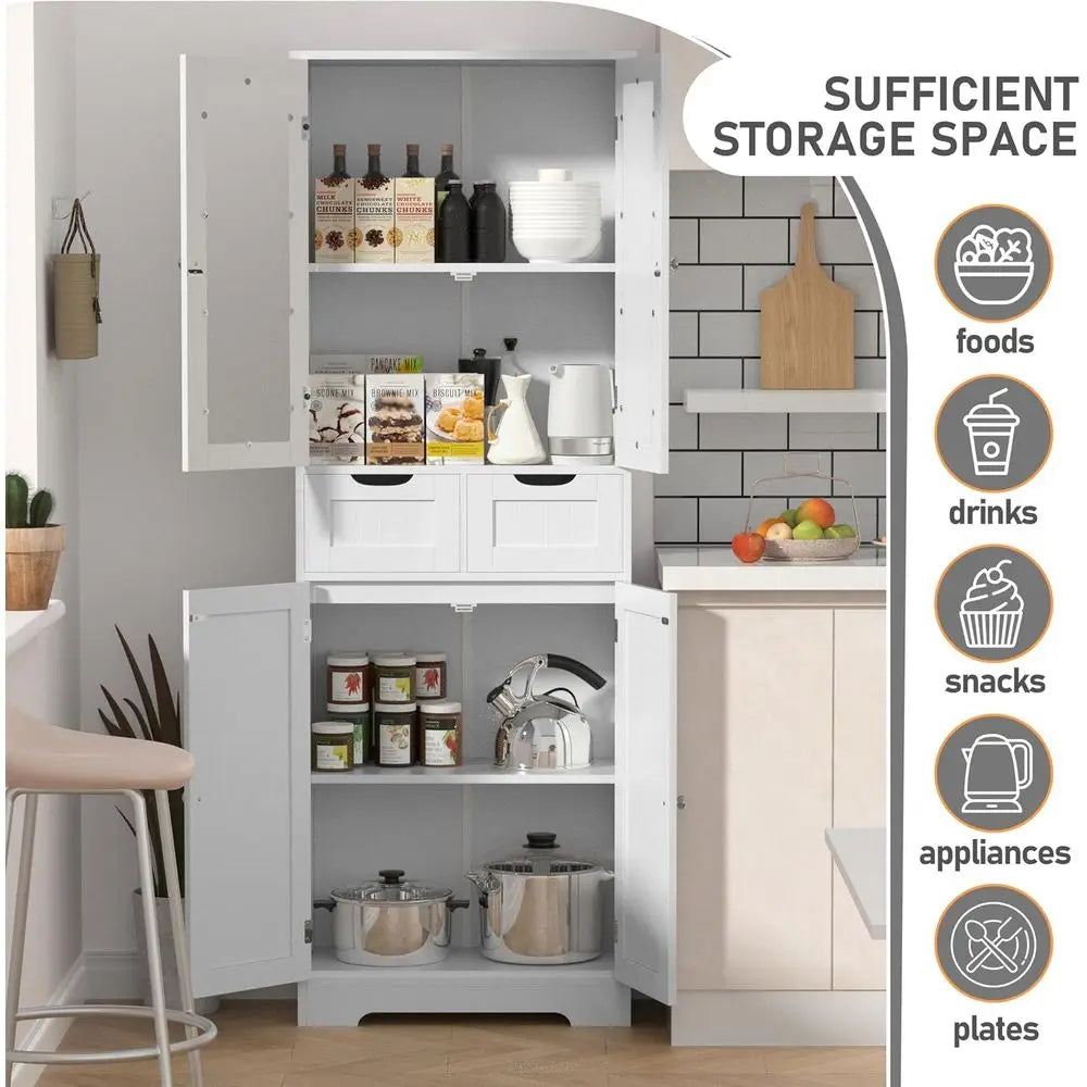 67" Tall Bathroom Storage Cabinet, reestanding Bathroom Cabinet with Glass Doand Shelves, Large Bathroom Cabinet with 2 Ders or