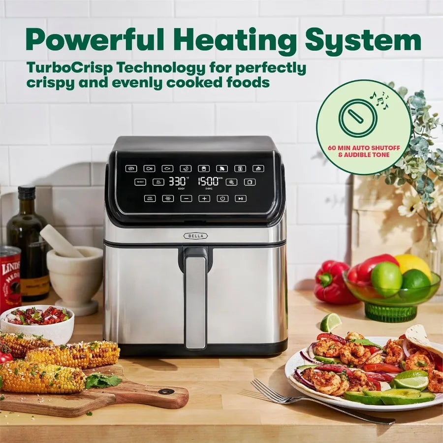8 Qt Digital Air Fryer with TurboCrisp Technology for Large Family Meals Nonstick Cooking Basket and Crisping Tray for Even Bro