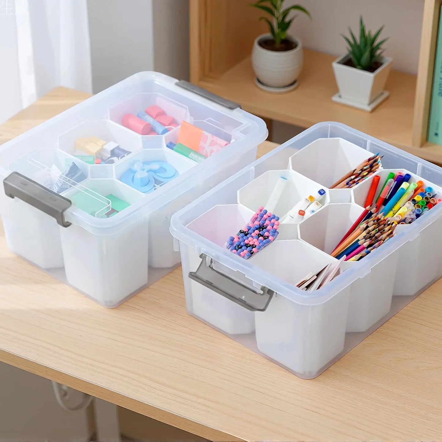 17QT Plastic Storage Bins with Lids, Clear Stackable Organizer Boxes 4-Pack, Multipurpose Craft Tool Crayon Storage