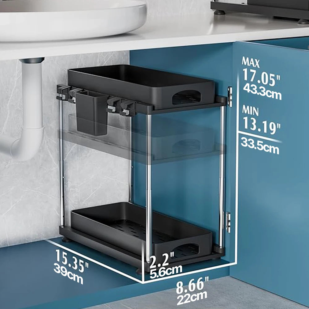 2 Pack Under Sink Organizers and Storage, 2 Tier Height Adjustable Countertop Organizer for Kitchen Bathroom Laundry