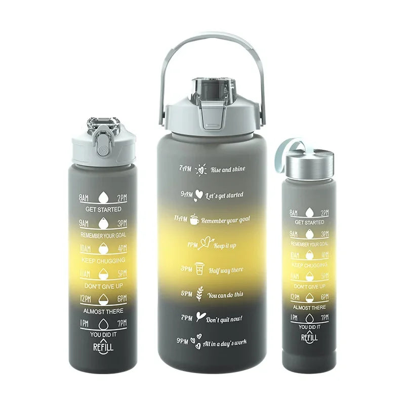 3-Piece Set Large Capacity Gradient Water Bottle,Water Bottle with Straw 2 Litre Leakproof with Time Marker,for Sports Fitness