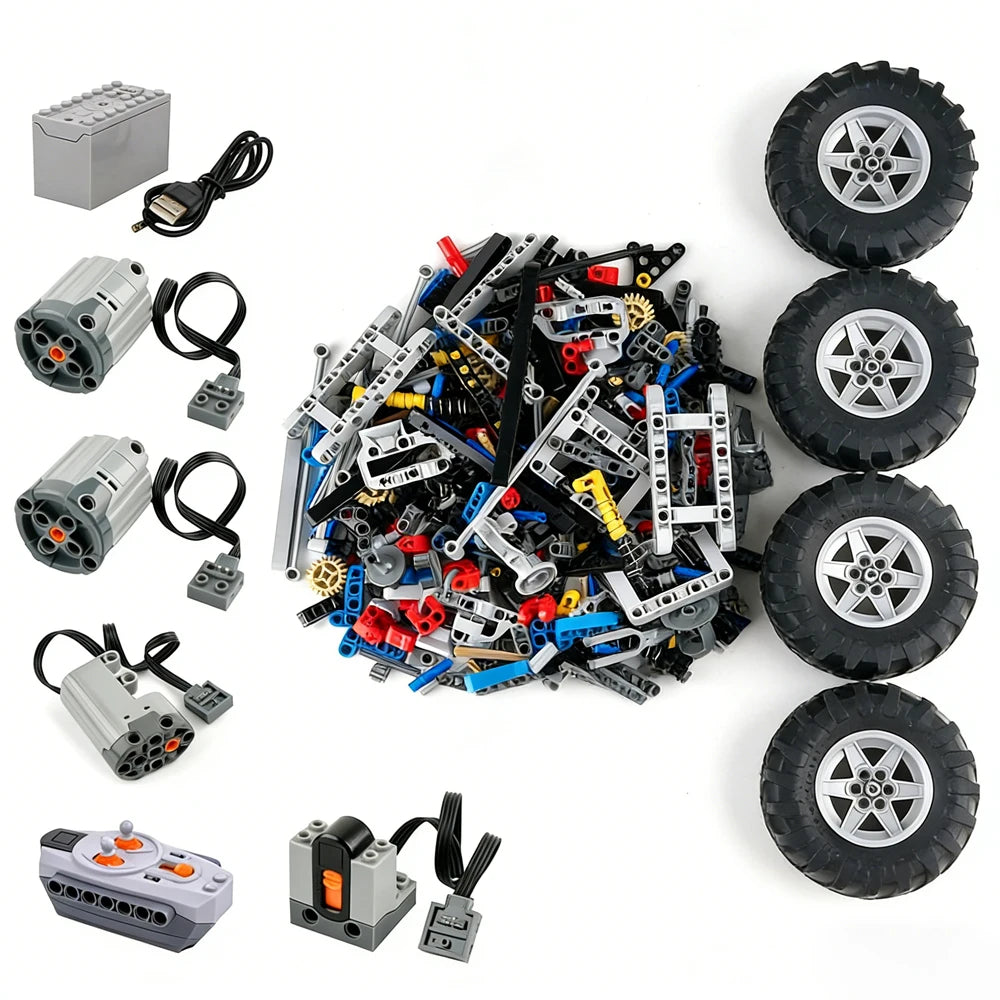 MOC 4WD Off-Road Car with Suspension Shocks 4-Wheel Drive Remote Control Power Servo Motor Climbing Toy Gift