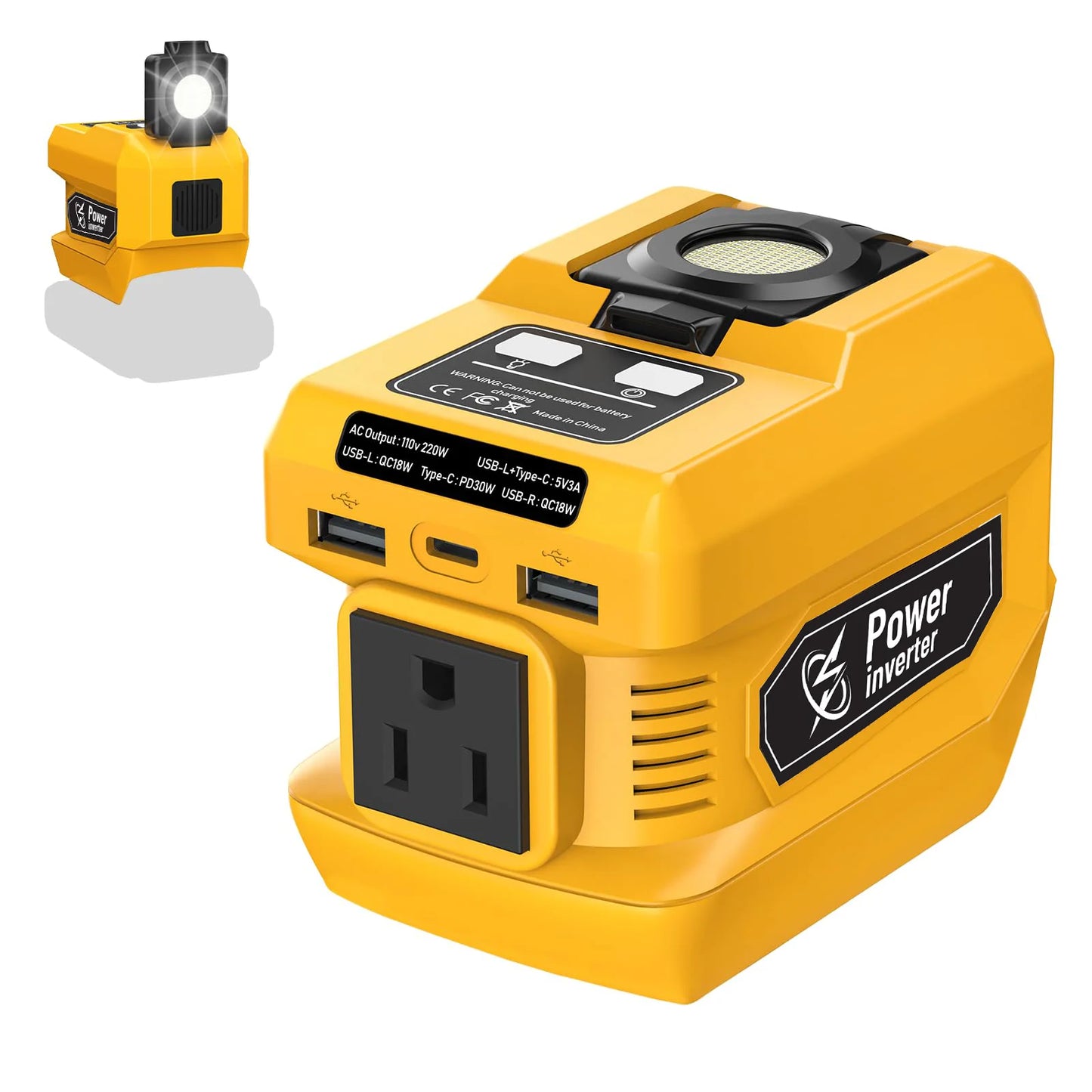 Kzreect 220W Power Inverter Compatible with Dewalt 20V Battery, 20V to AC 110V, 4 Output & 300LM LED, Inverter for Camping