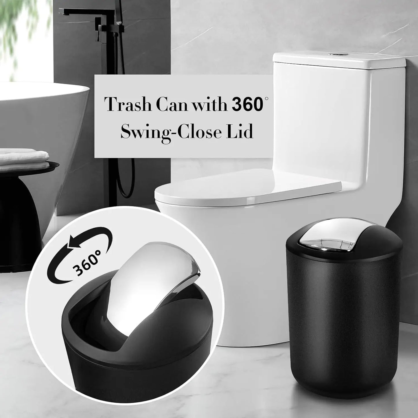 10Pcs Black Bathroom Accessory Set with Trash Can, Soap Dispenser, Toothbrush Holder, and More for Modern Home Decor