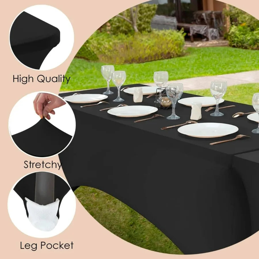 6 Pack 8ft Black Spandex Tablecloth – Fitted Stretch Cover – Universal Fit for Folding Tables – Wrinkle-Free, Washable – Ideal f