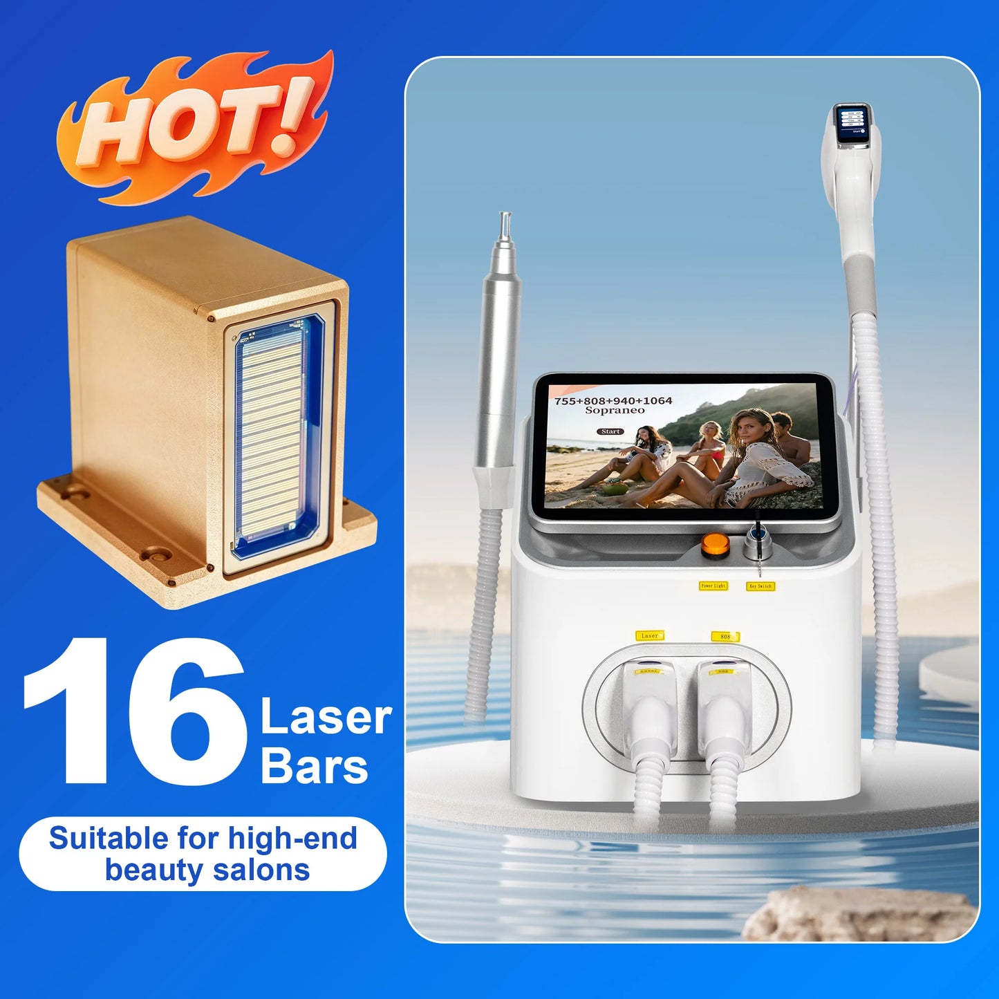 FAC 5000W 16Bars Diode Laser Hair Removal & Pico Laser Tattoo Removal 2-in-1 Machine 755 808 940 1064nm