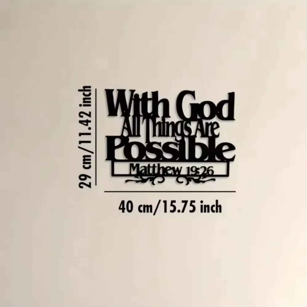 "Matthew 19:26" Inspirational Metal Wall Art – Uplifting Blessings for Home Decor