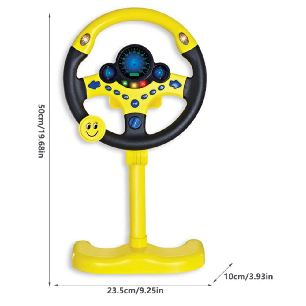 WANXIANGSTEERINGWHEELYELLOW-2192E-4 Simulation Steering Wheel Toys With Light Music Educational Portable Eletric Early Education
