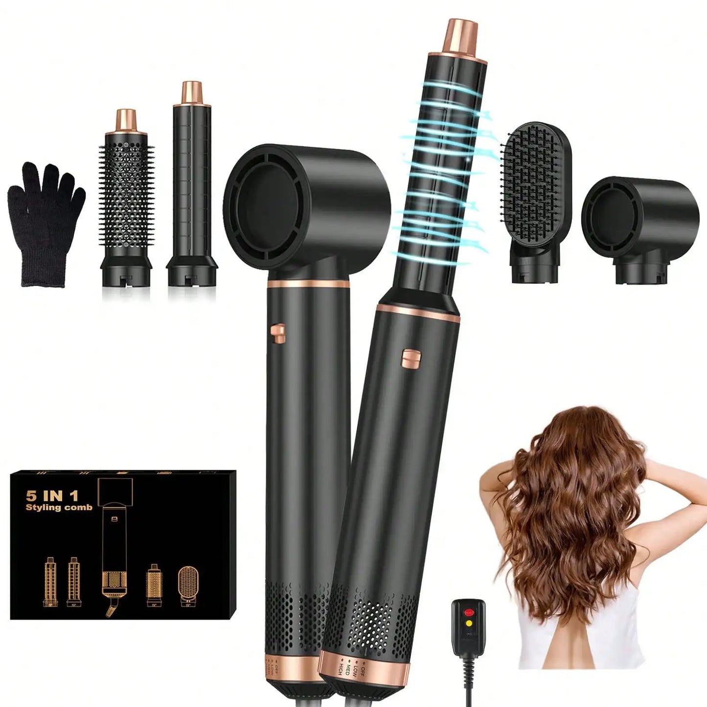 UKLISS 5-in-1 Green and Gold Air Styler: Perfect Valentine's Day Gift, 800W Power, for Curling Straightening, and Blow-drying