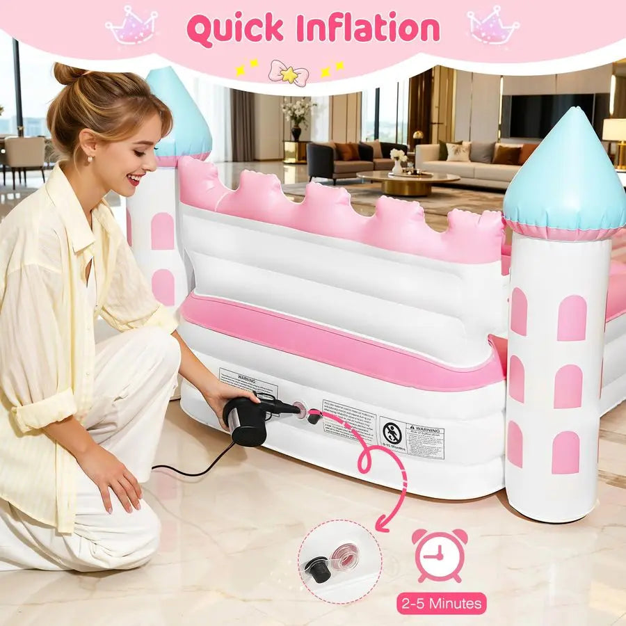 Inflatable Kids Bed, Pink Castle Toddler Travel Bed with Electric Air Pump, Kids Blow Up Mattress with Portable Storage Bag, Ki