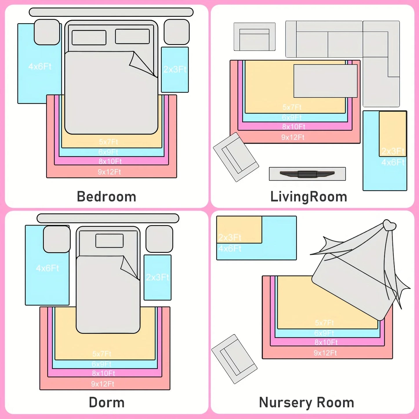Room Decor Rug,Shaggy Non-Slip Tie-Dye Rainbow Rugs for Living Room/Bedroom/Nursery – Luxury Plush Carpet with 4 Rug Stickers