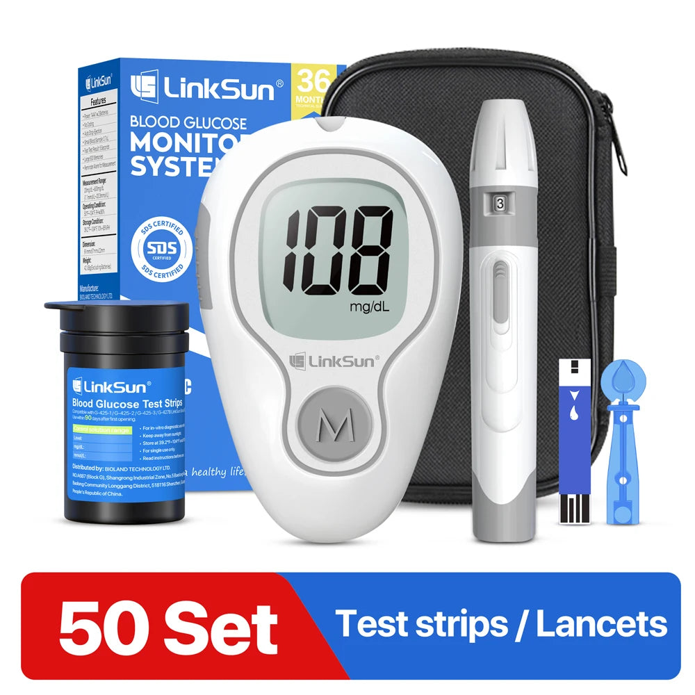 G-425-3 LinkSun Blood Glucose Meter Glucometer Complete Kit Diabetes Accessories Finger Blood Digital Glucose Sugar Test Machine