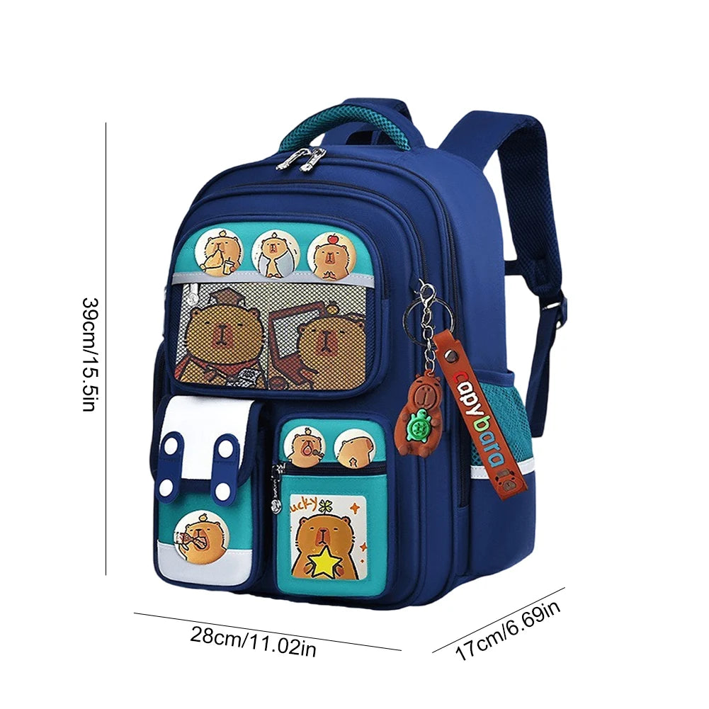 Capybara Kawaii Schoolbag with Pendant Adorable Daypack Large Capacity Oxford Cloth Rucksack Travel Vacation Backpack