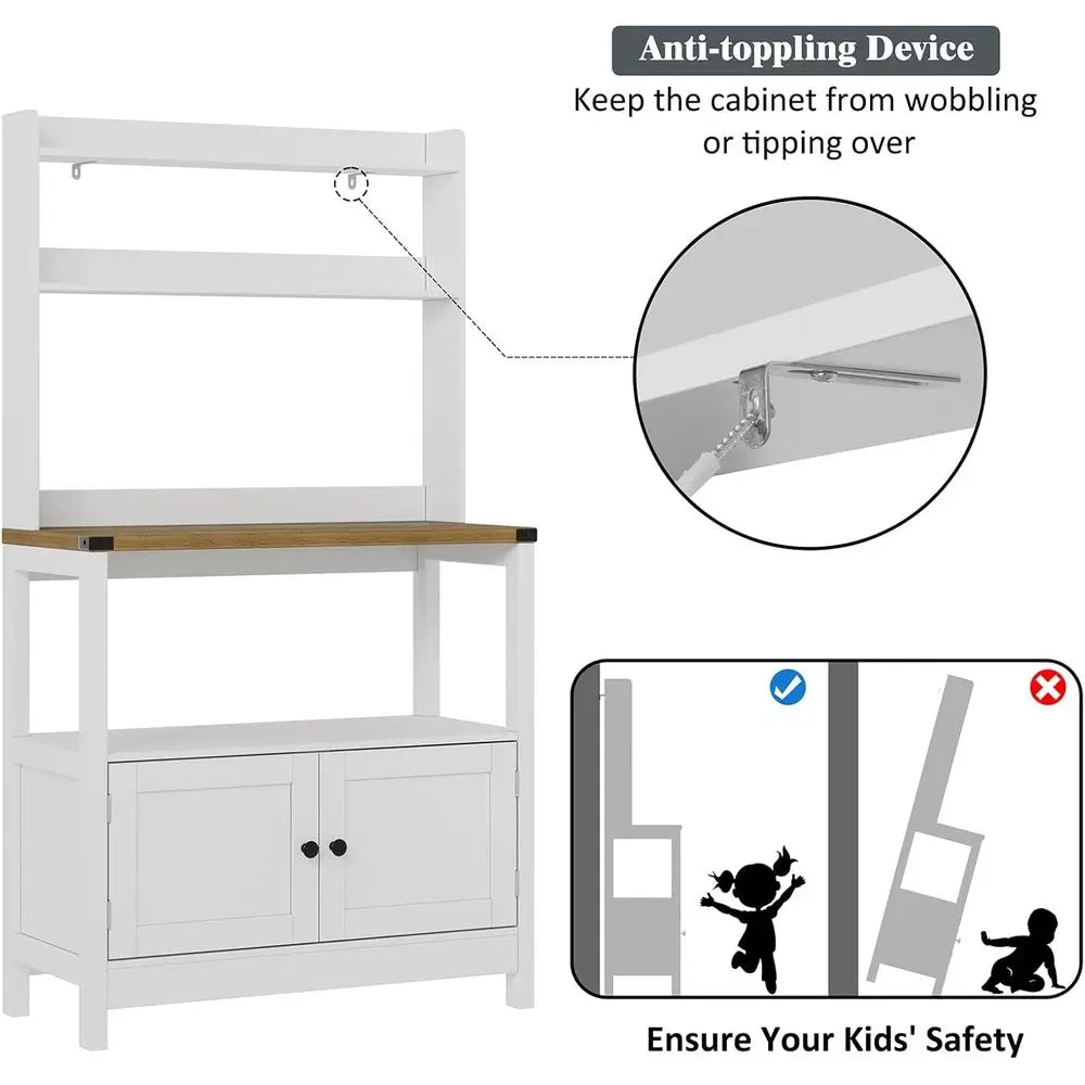 Stand Bakers Rack Cabinet, Freestanding 5-Tier Kitchen Shelves, Farmhouse Floor Hutch Door Thickened Counter,Utility S