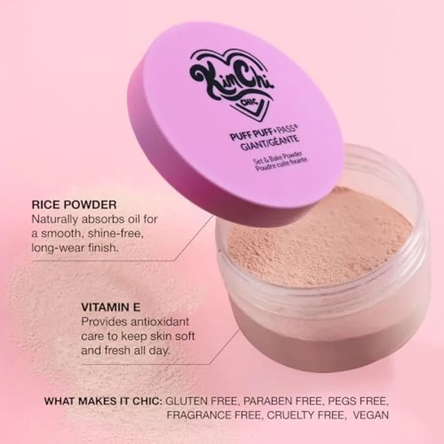 KimChiChic Beauty Giant Puff Puff Pass Set and Bake Powder - Loose Setting Powder with Rice Powder and Vitamin E Finely Milled