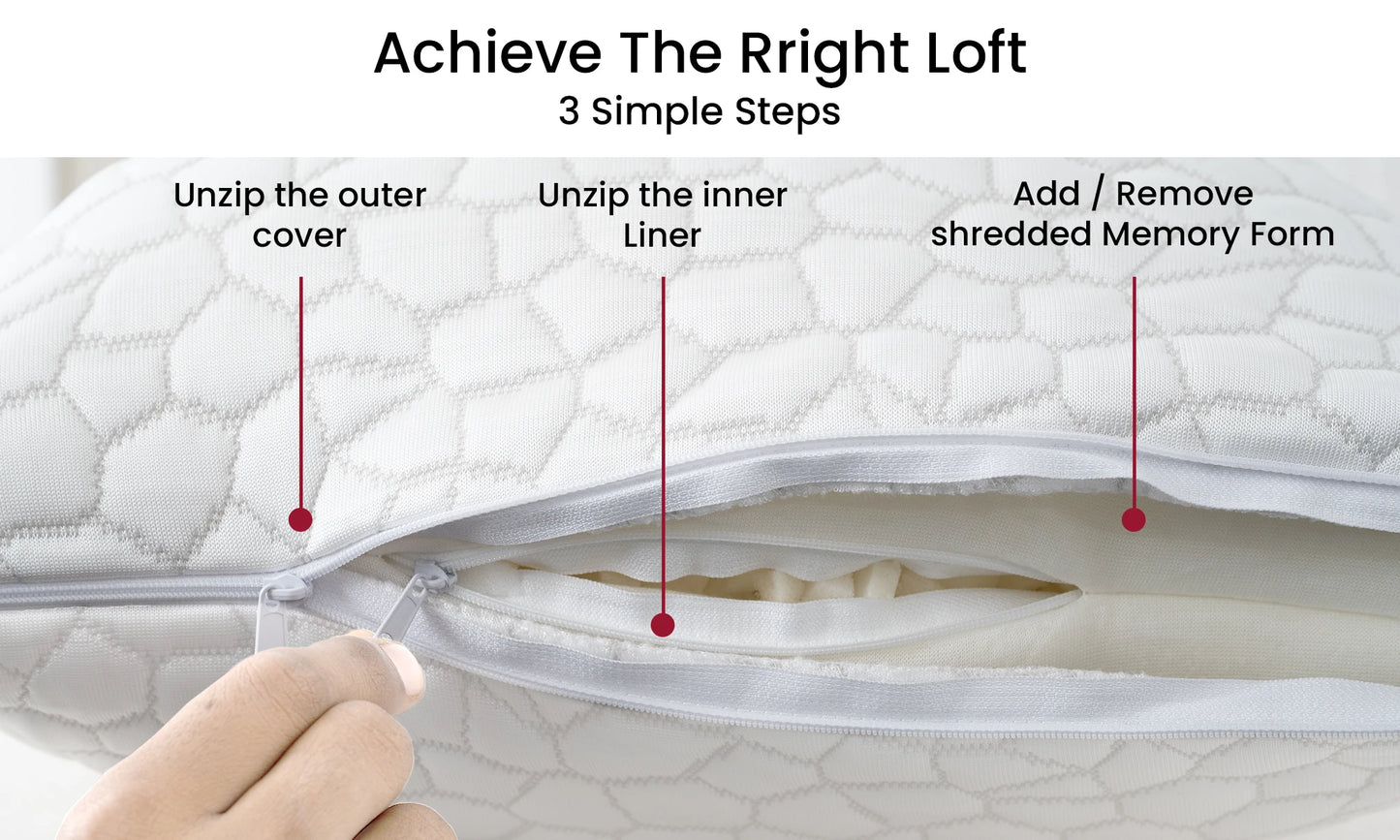 Lux Decor Shredded Memory Foam Pillows 2 Pack with Washable Cover - Adjustable Loft Breathable Stone Pattern