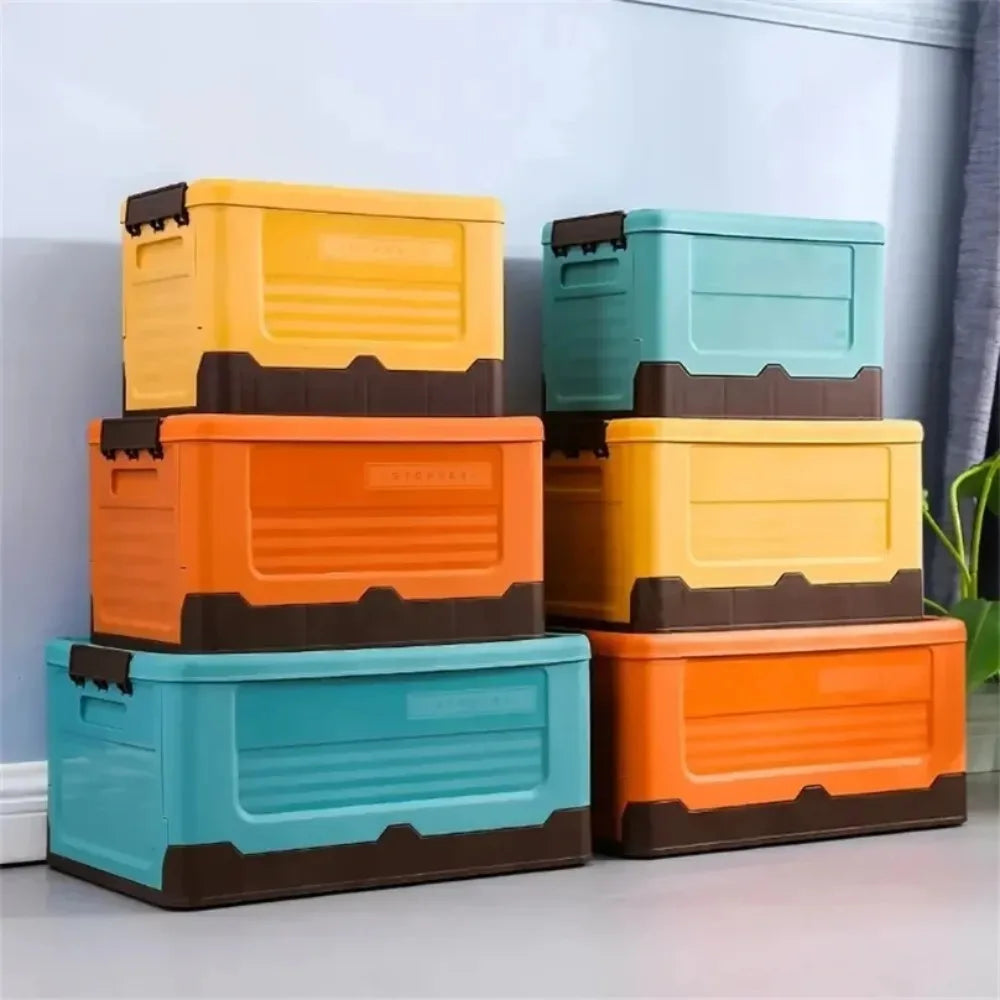 Foldable Plastic Storage Box with Lid, Collapsible Home Organizer Bin for Closet, Toys & Space Saving Storage