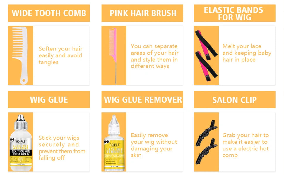 Goiple Electric Hot Comb Hair Straightenerm Curling Iron for Natural Black Hair Wigs Pressing Combs with Wig Glue Hair Wax Stick