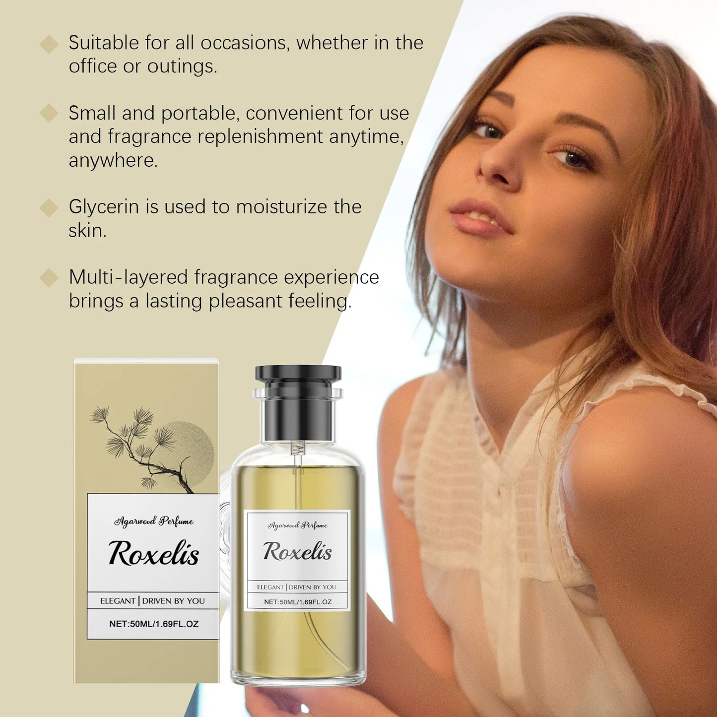 Roxelis 50ml Agarwood Perfume Fresh Lasting Fragrance Luxury Woody Scent Flirting Pheromone  Dating Deodorant Body Perfume Spray