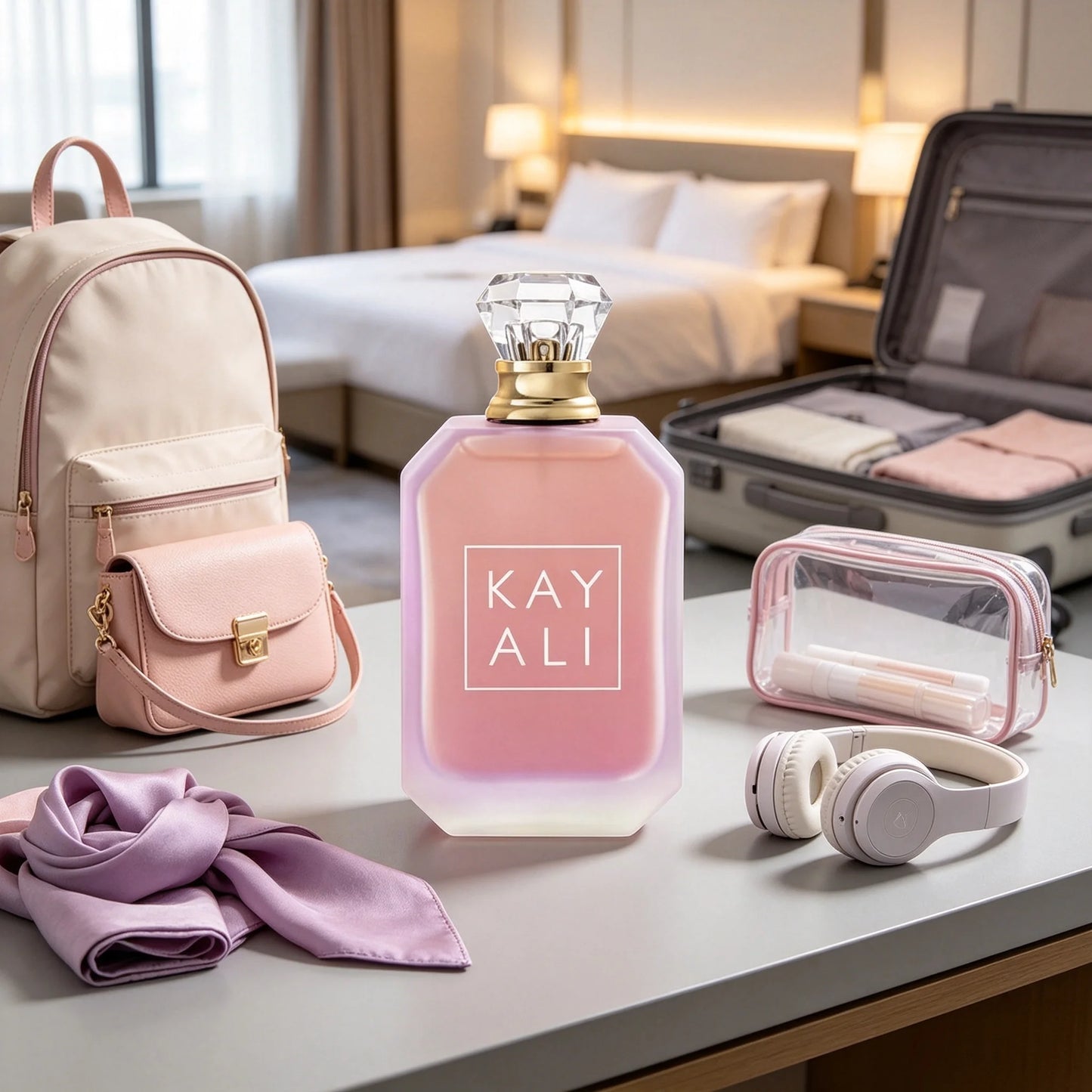 Kay Ali Pink Rose Sugar Perfume Gender Neutral Complete Lavender Pink Gift Box Matte Gradient Pink Multi-Faceted Octagonal Vessel Shiny Diamond Crystal Top Lush Soft Creamy Rose Vanilla Candy Fragrance Blogger Aesthetic Trave
