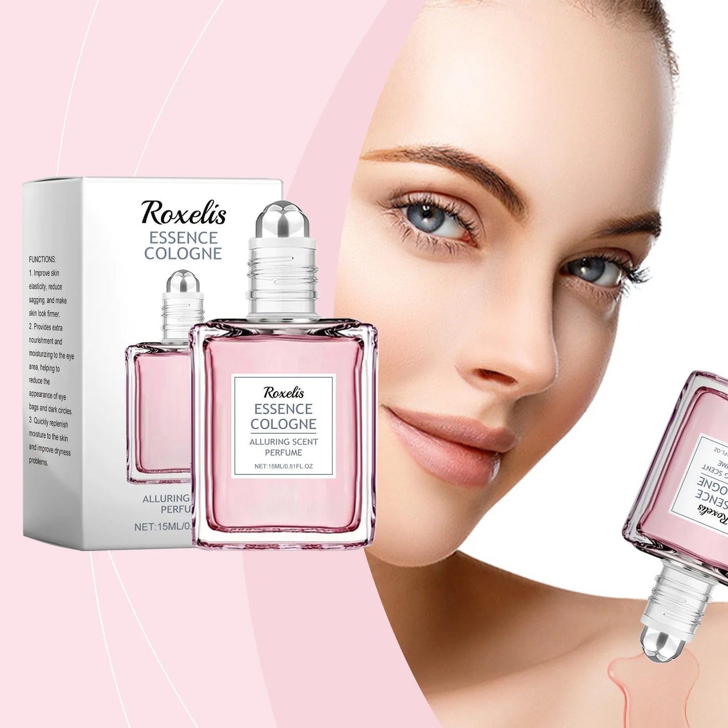 Roxelis 15ml Pink Rose Floral Scent Perfume Roll-On Oil Refreshing Deodorant Lasting Charming Romantic Attraction Perfume Roller