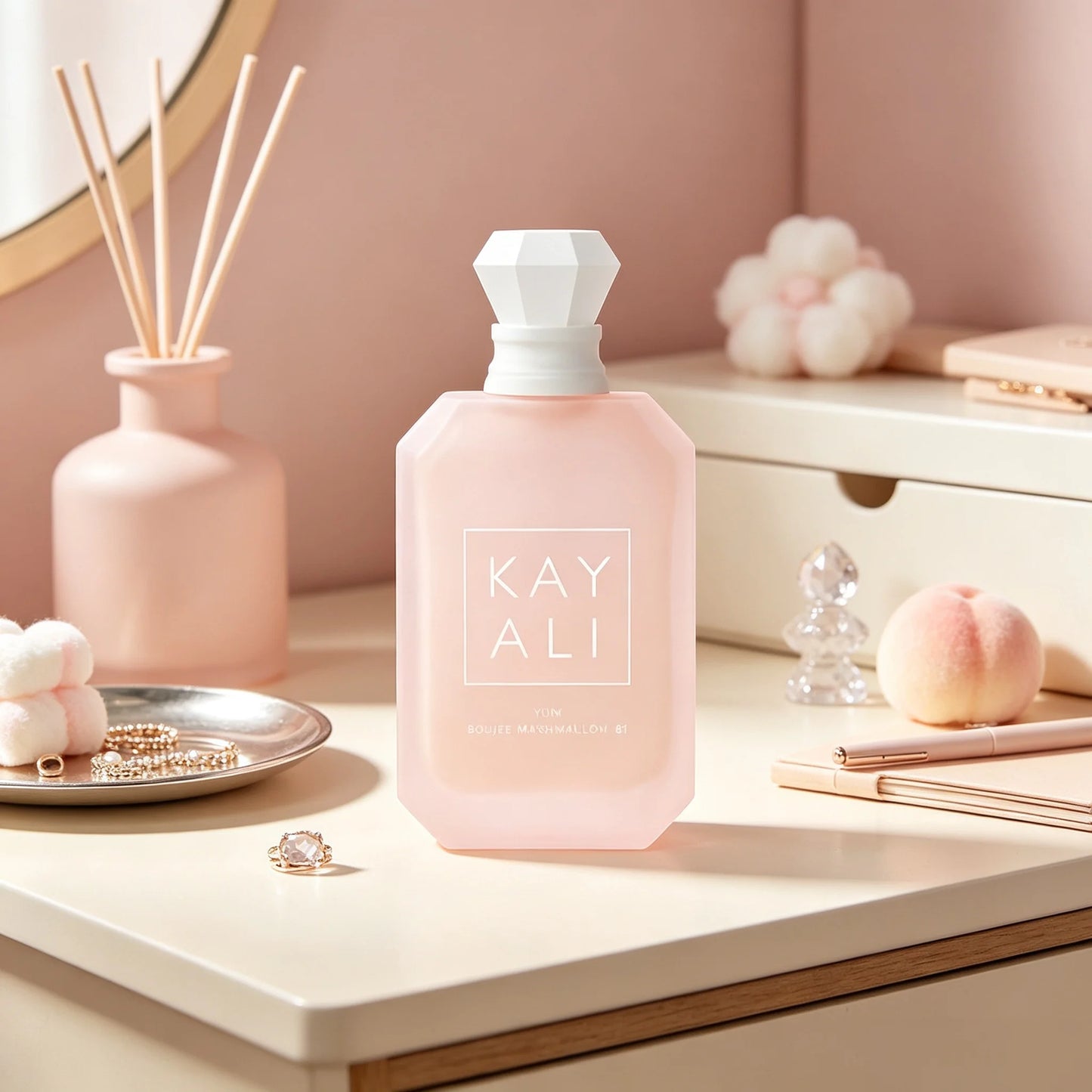 Kay Ali Pink Rose Sugar Perfume Gender Neutral Complete Lavender Pink Gift Box Matte Gradient Pink Multi-Faceted Octagonal Vessel Shiny Diamond Crystal Top Lush Soft Creamy Rose Vanilla Candy Fragrance Blogger Aesthetic Trave