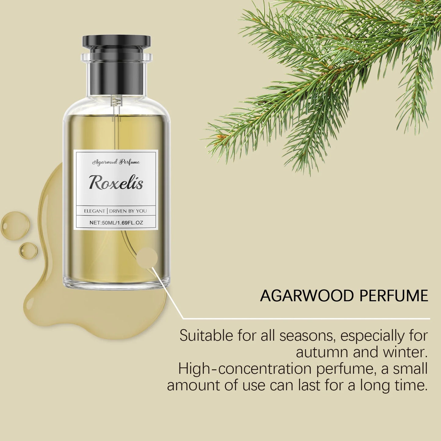 Roxelis 50ml Agarwood Perfume Fresh Lasting Fragrance Luxury Woody Scent Flirting Pheromone  Dating Deodorant Body Perfume Spray