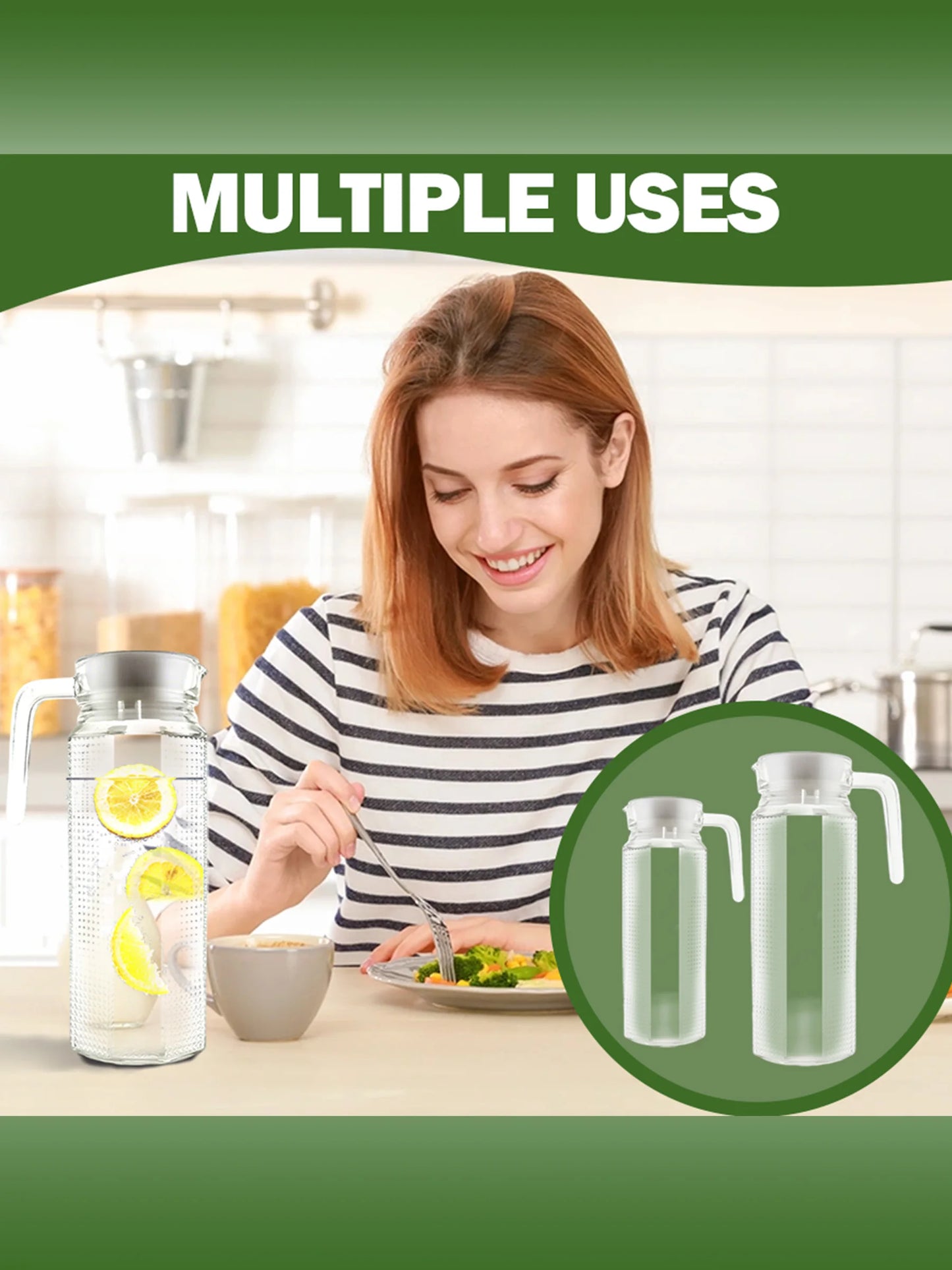 40.6oz and 60.9oz glass water cans with LIDS, featuring a leak-proof and sealed design, have large capacities and are suitable