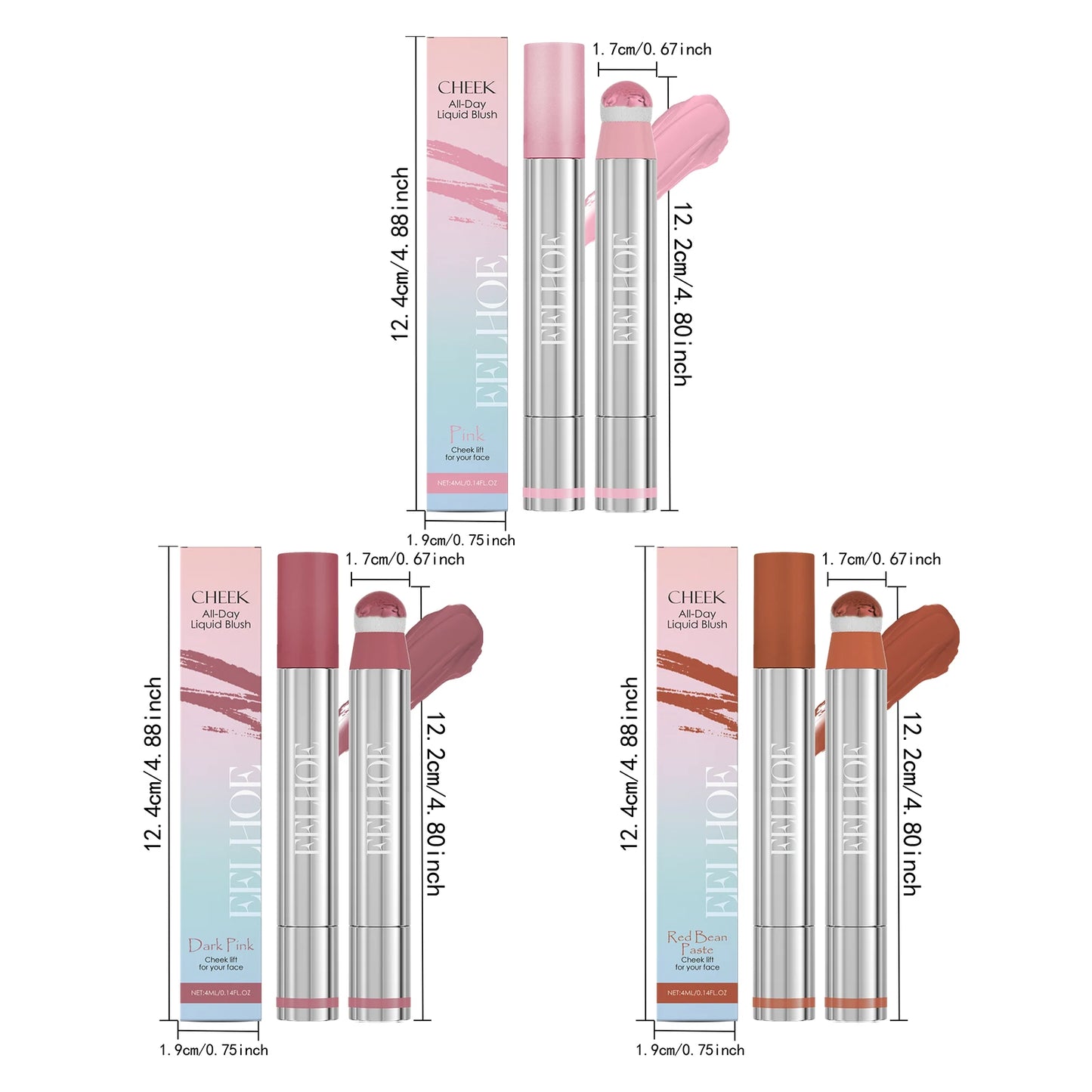 3 Colors Spin Brush Liquid Blush and Lip Gloss Moisturizing Matte Brightening Contour Highlighter Long-wearing Non-fading Makeup