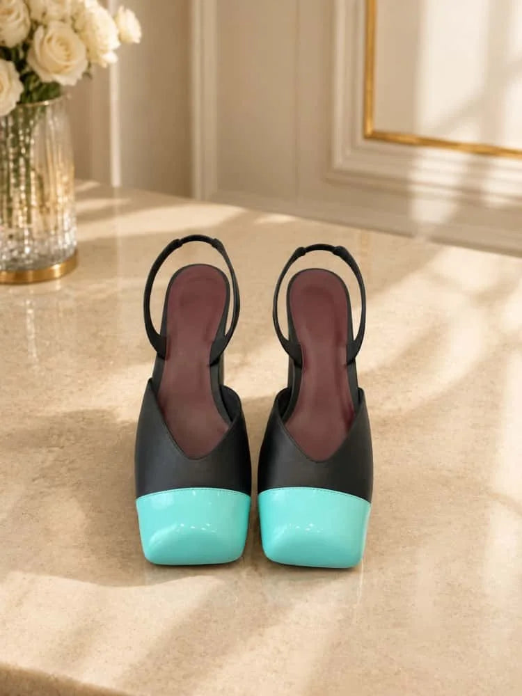 04-2026 New Women's Classic Luxury Square-Toe Color-Block Sandals (details below) – Heel height: 6.5 cm