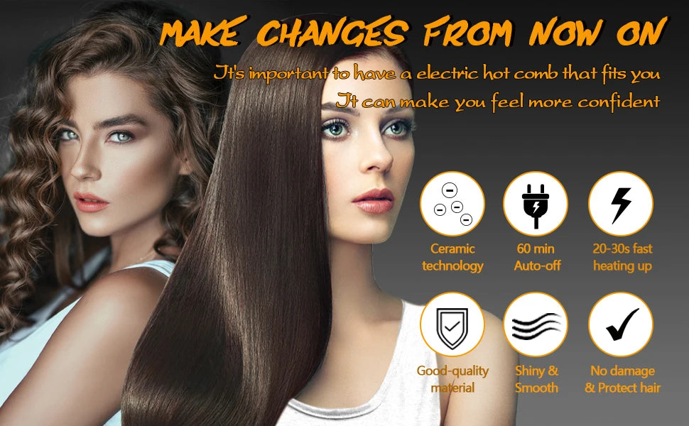 Goiple Electric Hot Comb Hair Straightenerm Curling Iron for Natural Black Hair Wigs Pressing Combs with Wig Glue Hair Wax Stick