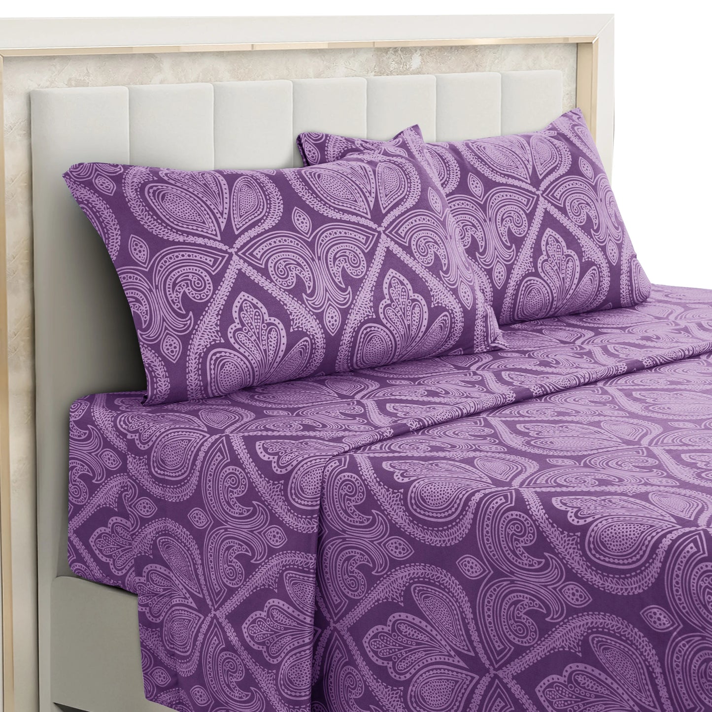 Lux Decor 4-Piece Paisley Bed Sheet Set – Soft Brushed Microfiber Sheets with 16" Deep Pockets – Wrinkle-Resistant Bedding