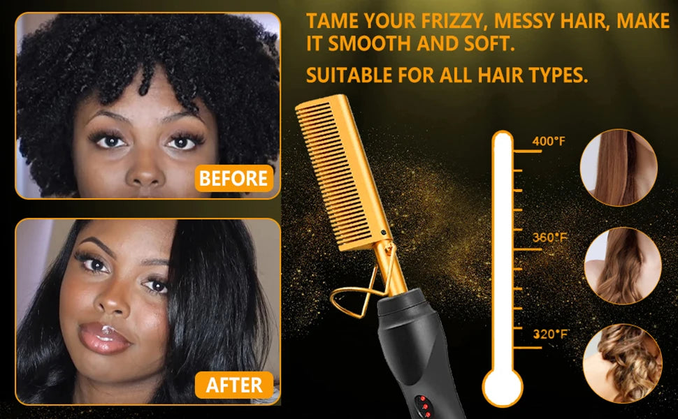 Goiple Electric Hot Comb Hair Straightenerm Curling Iron for Natural Black Hair Wigs Pressing Combs with Wig Glue Hair Wax Stick