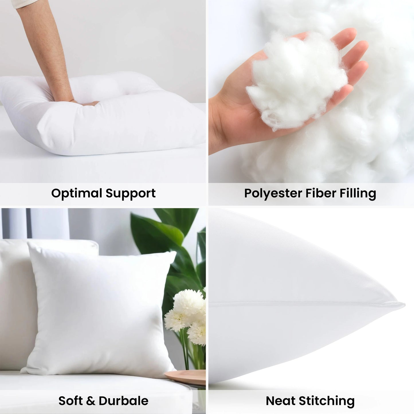 Lux Decor Throw Pillow Inserts – Set of 4 Soft Square Cushions with Fluffy, Supportive Fill for Bed, Sofa & Chair
