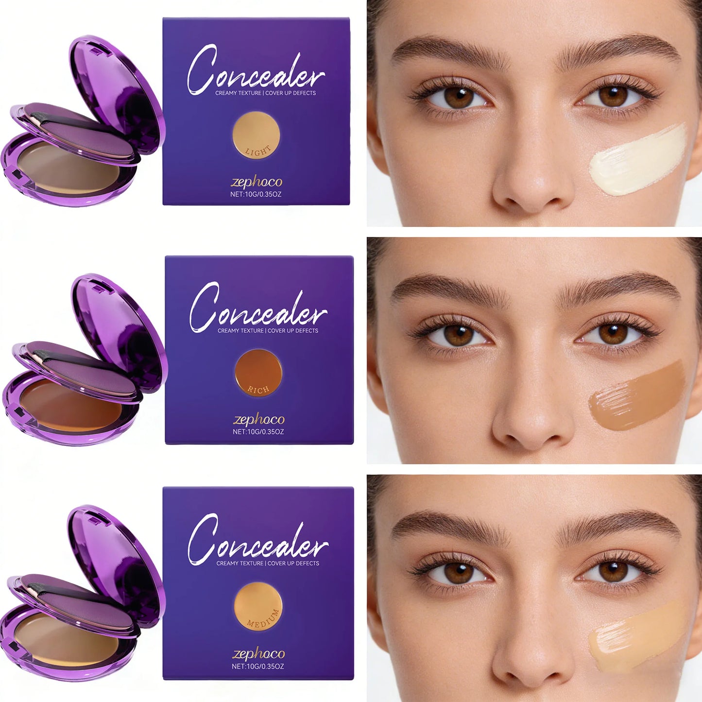 3 Colors Concealer Palette Moisturizing Sweatproof Long Wearing Full Coverage Spots Transfer-proof Glowing Makeup Palette