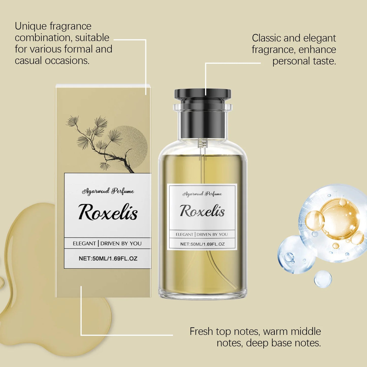 Roxelis 50ml Agarwood Perfume Fresh Lasting Fragrance Luxury Woody Scent Flirting Pheromone  Dating Deodorant Body Perfume Spray