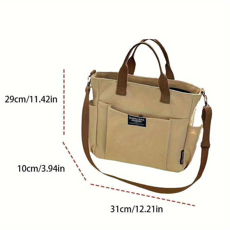 Women's Multi-Pocket Tote Bag, Vintage Canvas Shoulder Bag, Multi-functional Crossbody Bag for Daily Use