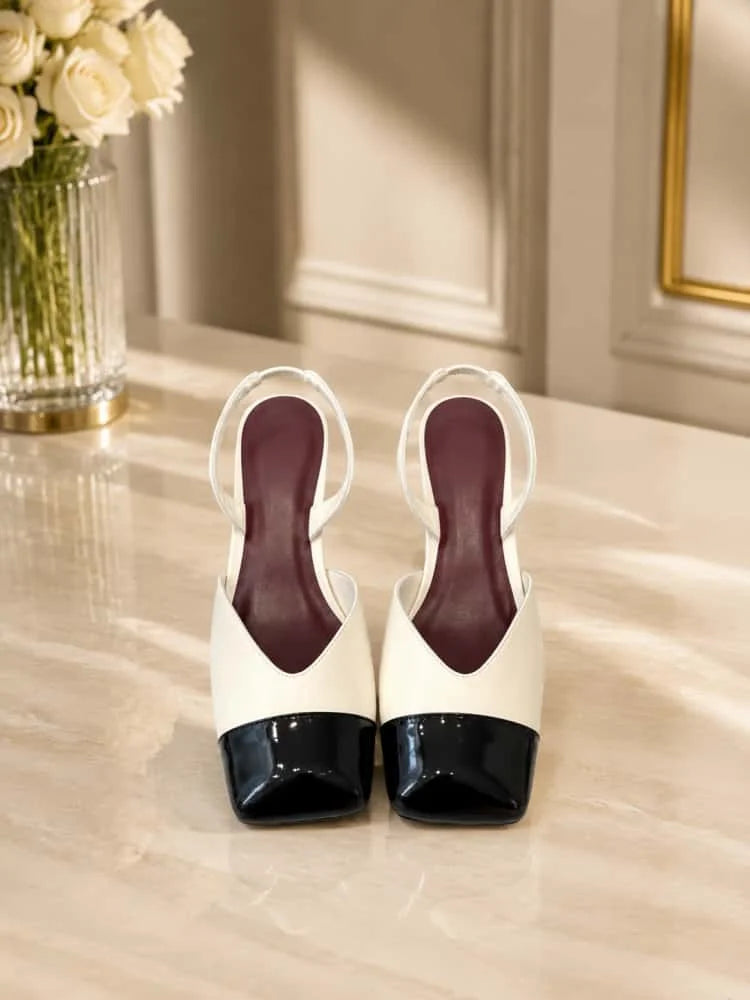 04-2026 New Women's Classic Luxury Square-Toe Color-Block Sandals (details below) – Heel height: 6.5 cm